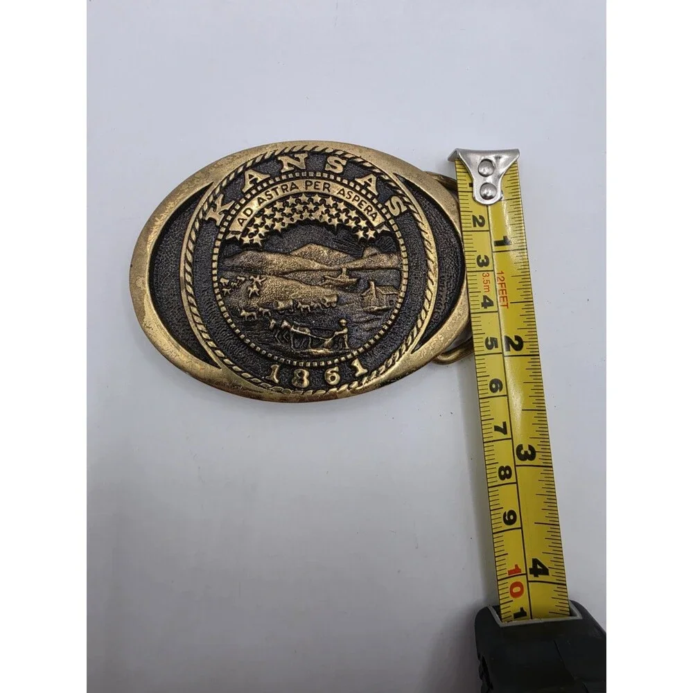 Vintage Kansas State Seal 1861 Belt Buckle Heritage Mint DA-3832 Brass Tone